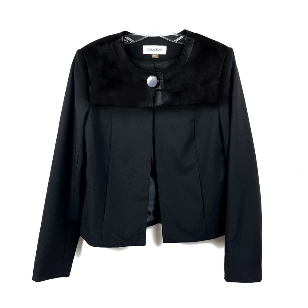 Calvin Klein black blazer faux leather trim